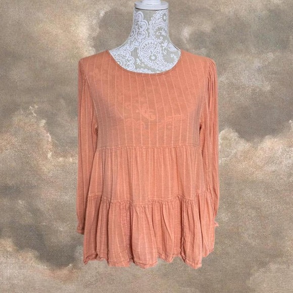 American Eagle Peplum Blouse Small Rust Orange Open Back Long Sleeve Boho Top - Picture 1 of 7